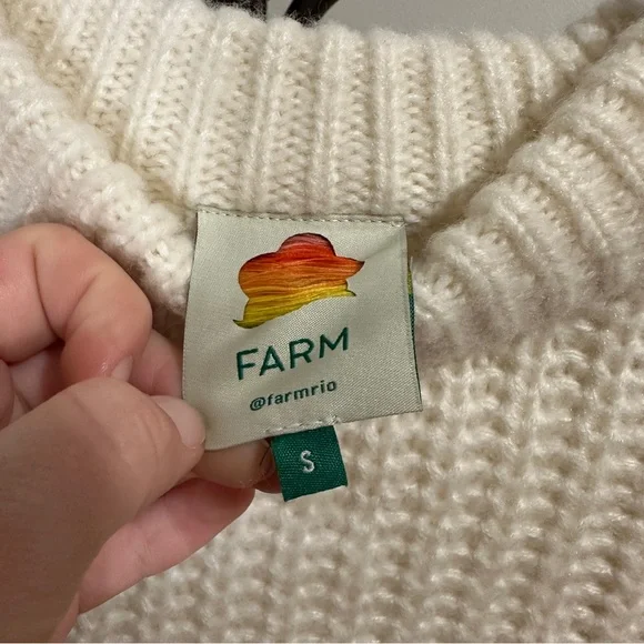 Farm Rio Braided Sweater S Pom Pom Off White wool blend - Picture 14 of 14